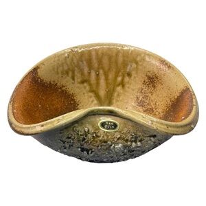 Japanese Shigaraki Ware Handmade Rustic Folded Ceramic Dish Stamped 6.5' Wide